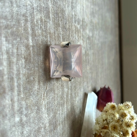 PIANEGONDA Large Sterling Silver Faceted Rose Quartz Cocktail Ring Size 7 - Picture 2 of 7